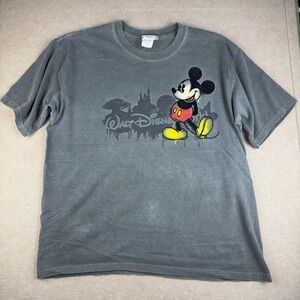 Y2K Walt Disney‎ World Mickey Mouse Gray Graphic T-Shirt Men's Large Castle Tee